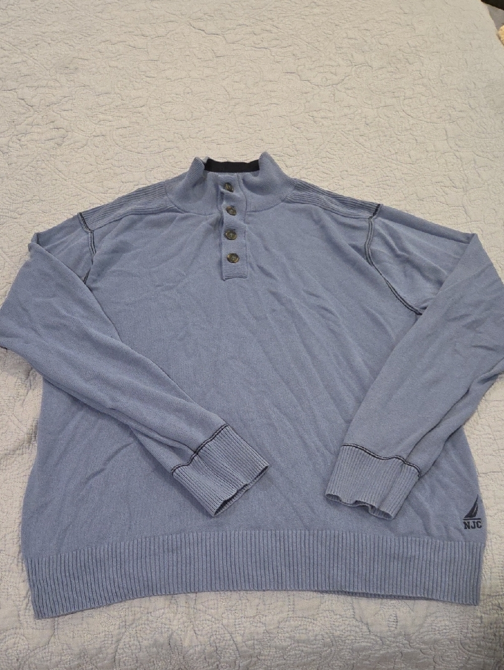 Nautica Men's Light Blue Button-Placket Turtleneck Sweater Size XL!